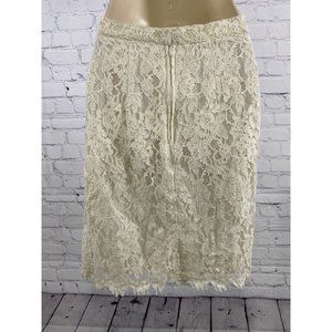 VTG Pastille White Floral Lacey Distressed Hem Pencil Skirt Size 8